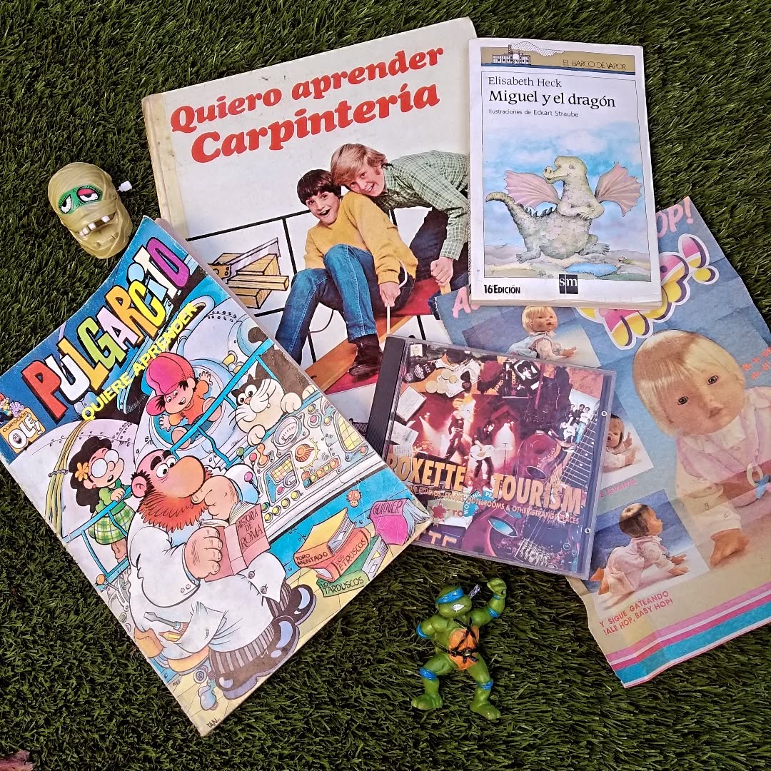 Hoy estuve en el rastrillo más minúsculo de la historia pero, a pesar de todo, conseguí localizar algunas joyas extremadamente baratas.

El libro de los adolescentes psicotrópicamente excitados por la carpintería puede que se convierta en mi lectura de cabecera este verano.

#pulgarcito #tmnt #ninjaturtles #roxette